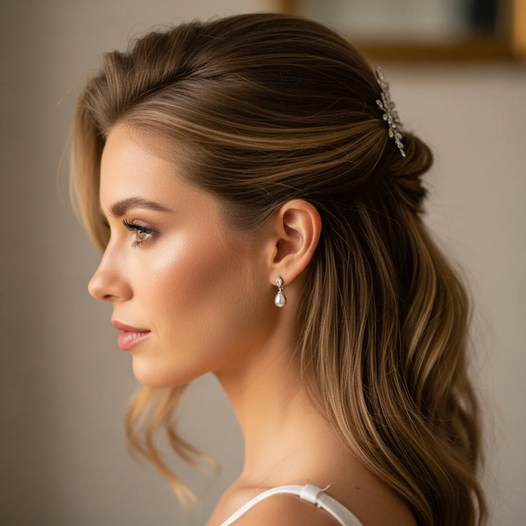 23 Elegant Half Up Half Down Wedding Hairstyles 21 subtle voluminous top half up