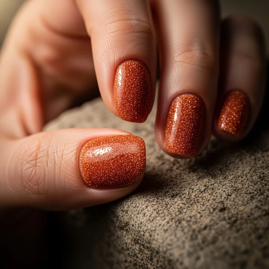 Top 21 Burnt Orange Nail Ideas for Fall 14 textured burnt orange sugar sand effect