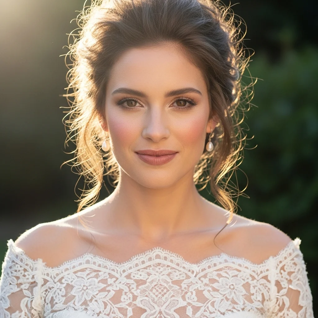 textured messy updo with wisps