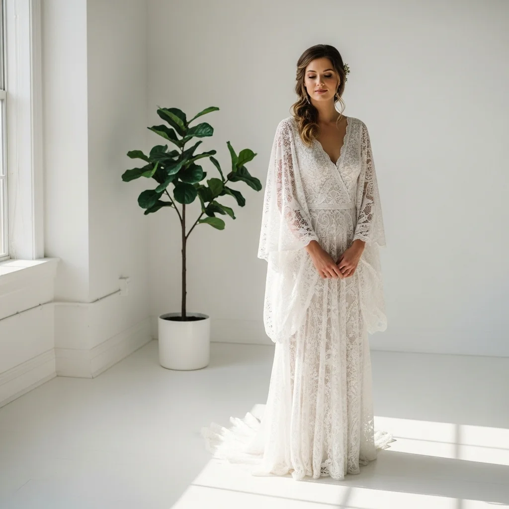 the bohemian kimono sleeve gown