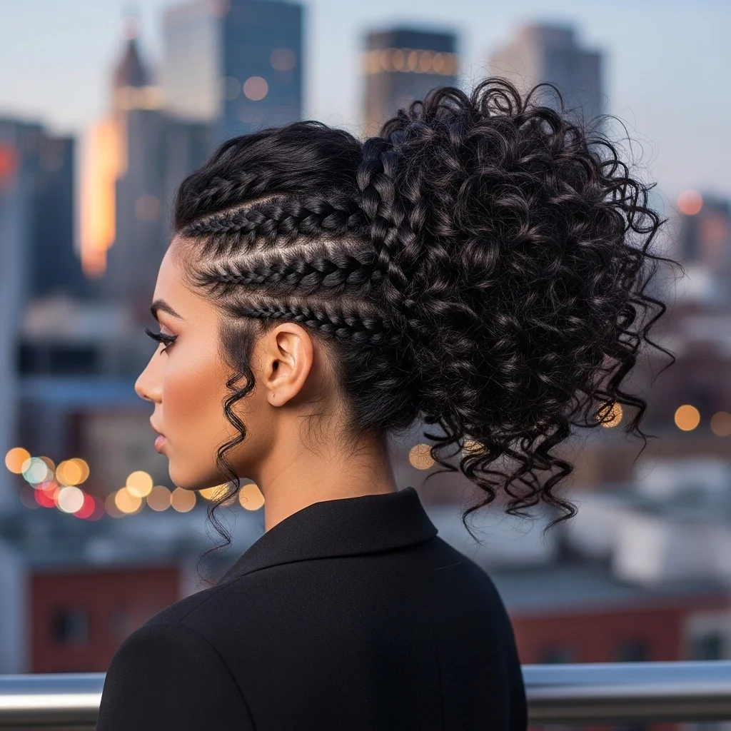 the braided base curly ponytail