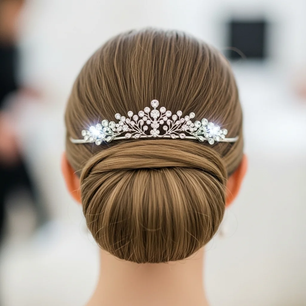 the classic chignon with a delicate tiara