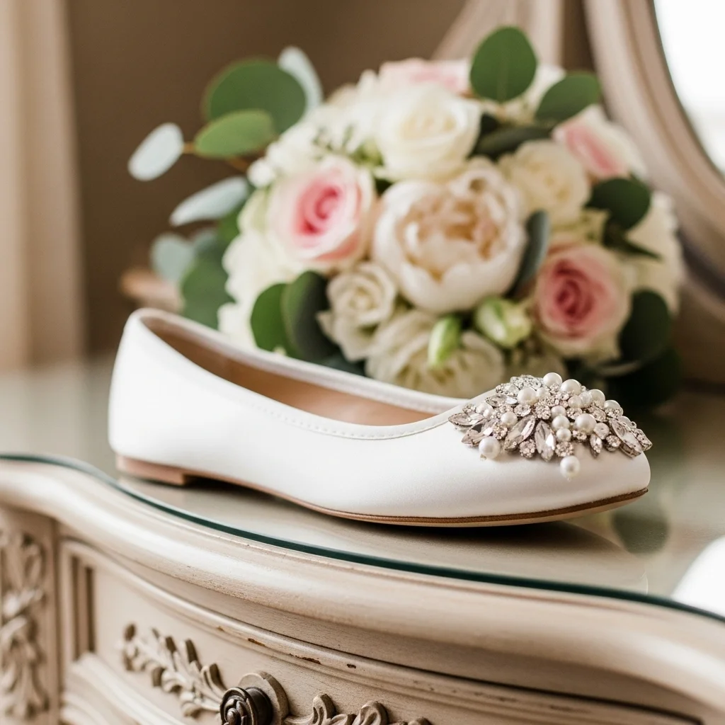 Step into Forever: Top 23 White Wedding Shoes Every Bride Needs to See! 18 the dainty white bejeweled ballet flat