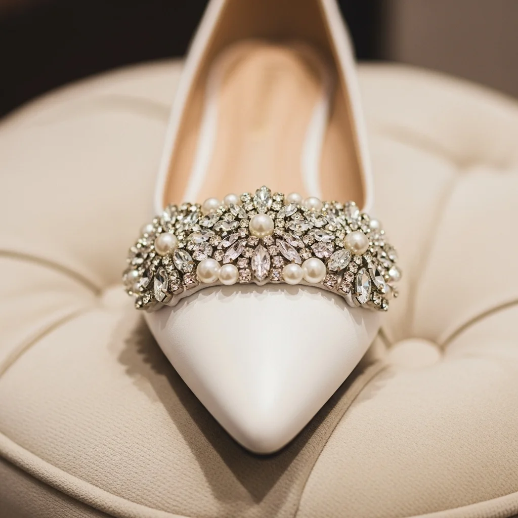 Step into Forever: Top 23 White Wedding Shoes Every Bride Needs to See! 4 the elegant embellished pointed toe flat