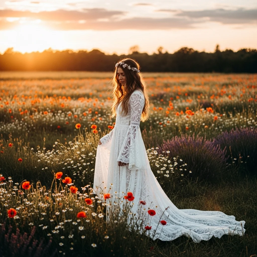 21 Boho Empire Waist Wedding Dresses for Brides 5 the enchanting bell sleeve empire