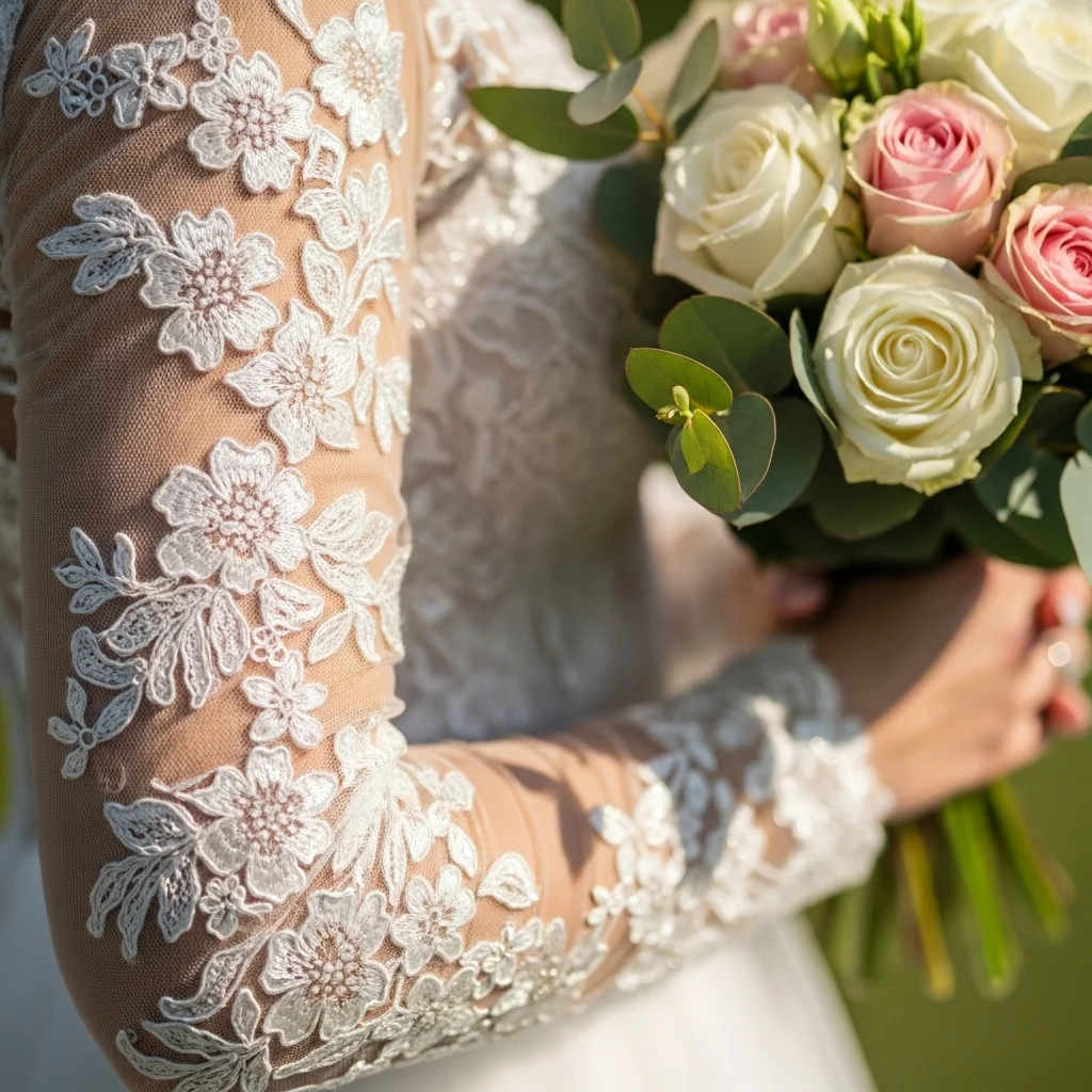 25 Unique Wedding Dresses with Sleeves: Elevate Your Bridal Style 1 the ethereal illusion lace sleeve