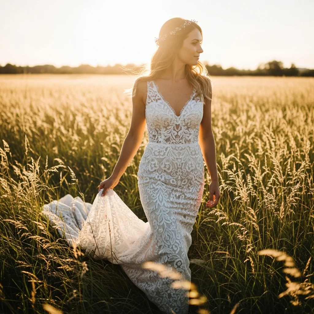 Top 19 Boho Chic Wedding Dresses for Your Free-Spirited Celebration 2 the ethereal lace sheath