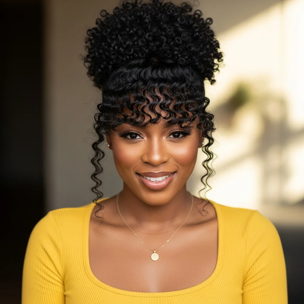 Top 19 Stunning Updo Hairstyles for Every Occasion! 20 the high puff with bangs tendrils