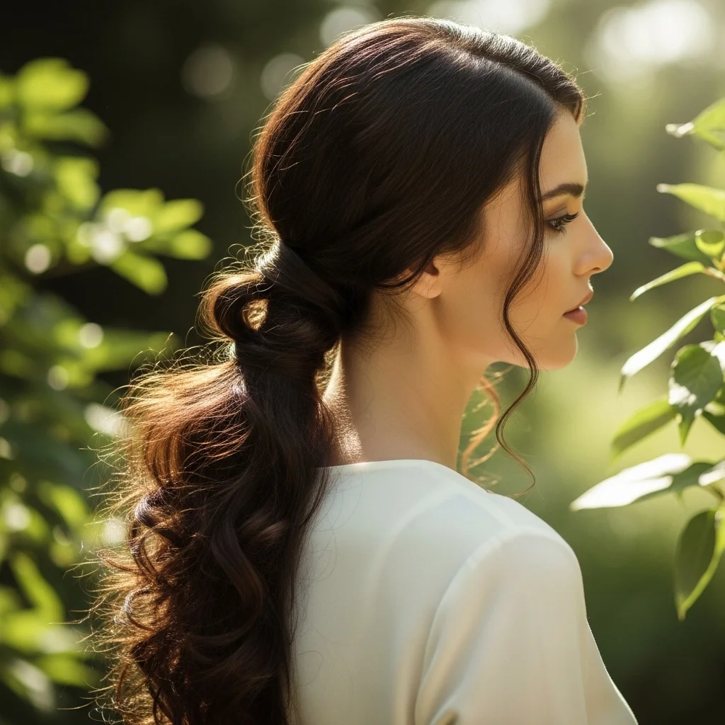 the looped low curly ponytail
