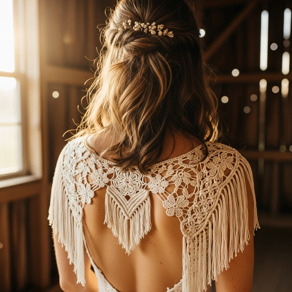Top 19 Boho Chic Wedding Dresses for Your Free-Spirited Celebration 5 the macrame dream