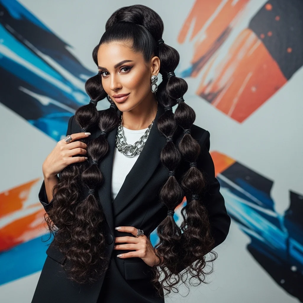 the multiple elastic curly ponytail
