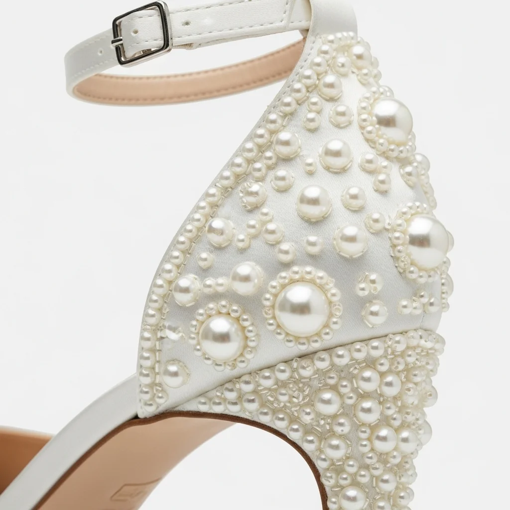 Step into Forever: Top 23 White Wedding Shoes Every Bride Needs to See! 6 the pearl adorned white ankle strap heel