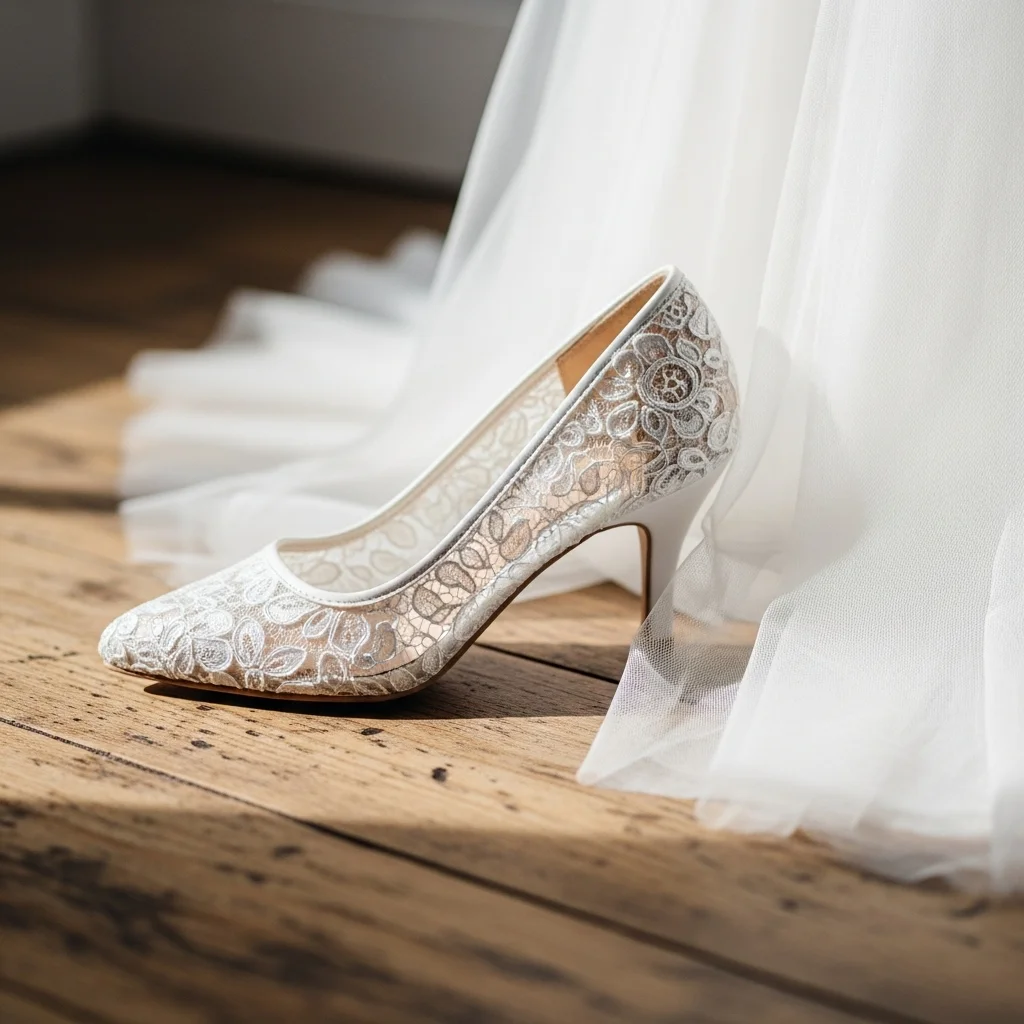Step into Forever: Top 23 White Wedding Shoes Every Bride Needs to See! 5 the romantic white lace kitten heel