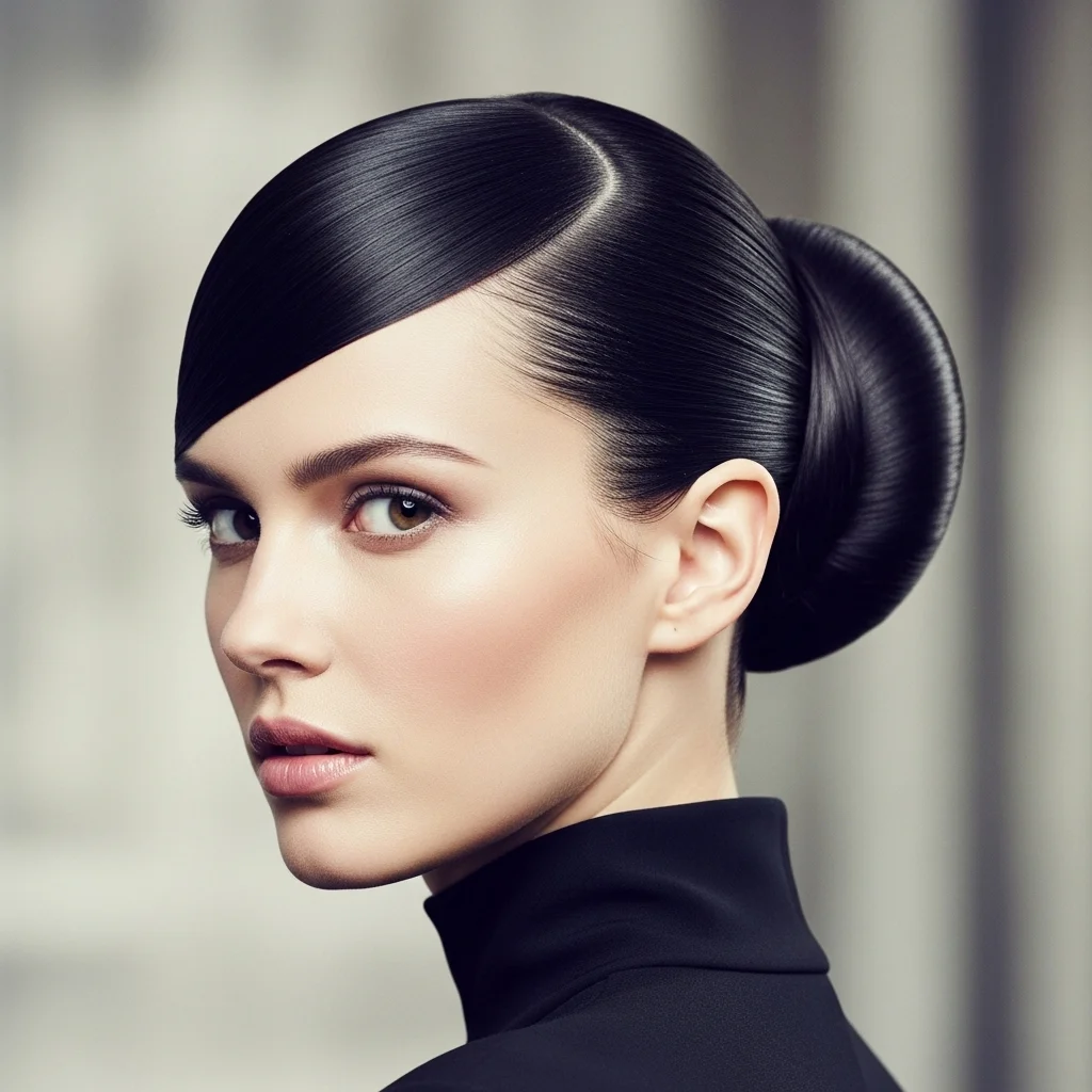 19 Hairstyles That Will Turn Heads 20 the sleek bun with deep side part