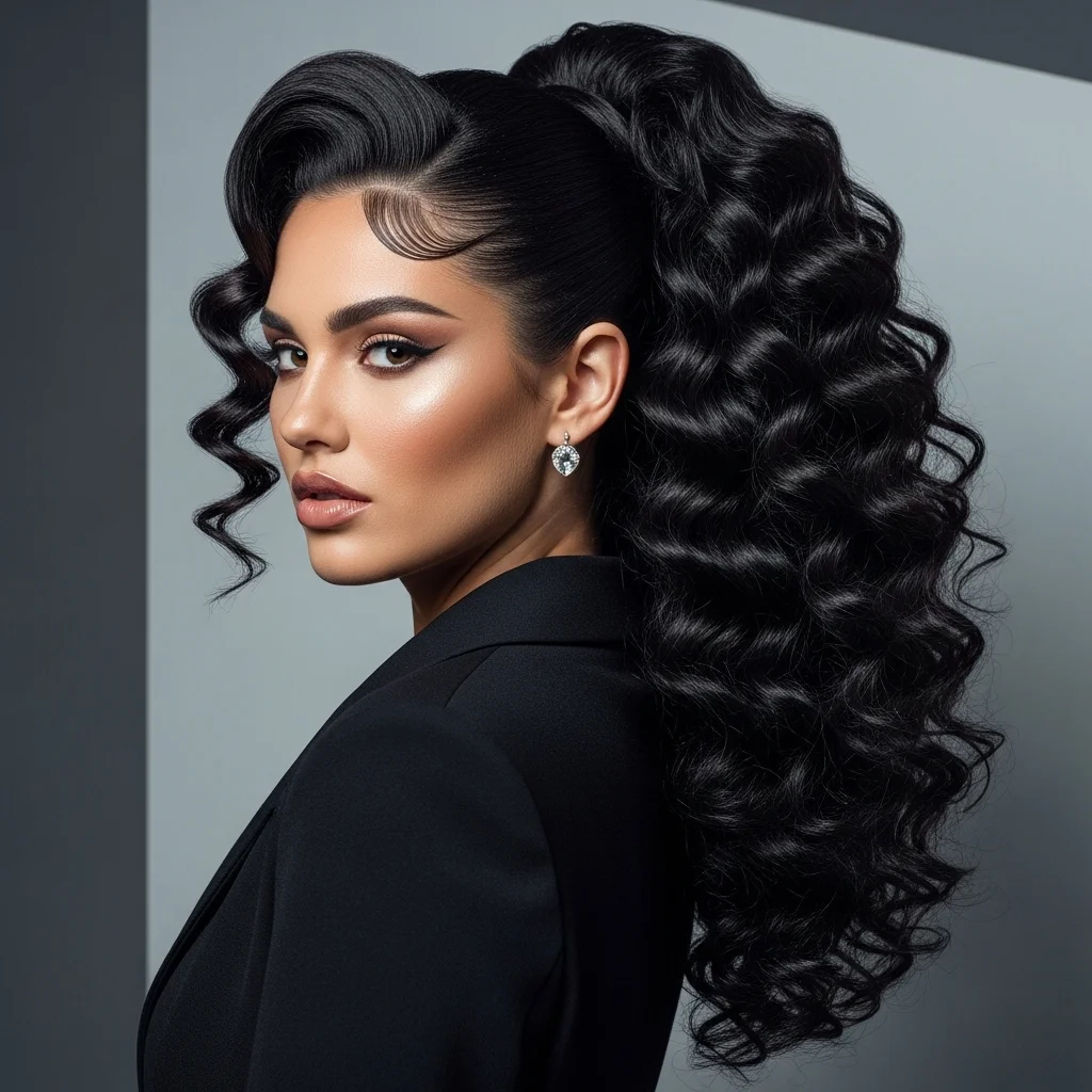 the sleek curly ponytail