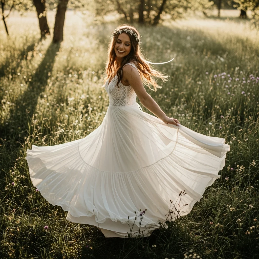 21 Boho Empire Waist Wedding Dresses for Brides 12 the soft ruffle tiered skirt empire