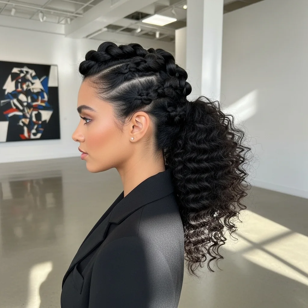 the twisted crown curly ponytail