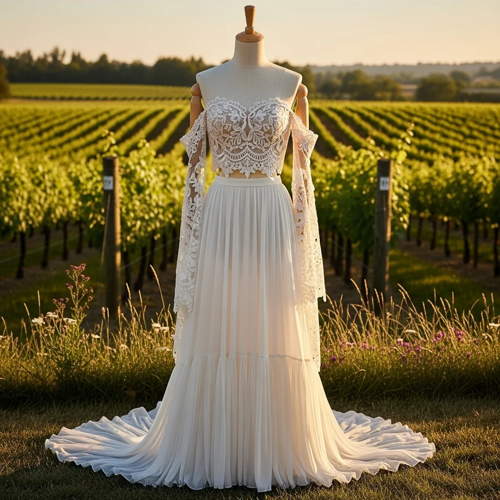 25 Off the Shoulder Boho Wedding Dresses 14 the two piece boho ensemble