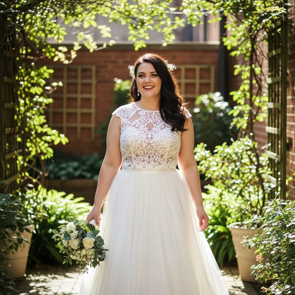 Dream Big, Dress Bold: 19 Unique Wedding Dresses for Plus-Size Brides That Redefine Bridal Beauty 7 the whimsical two piece separates