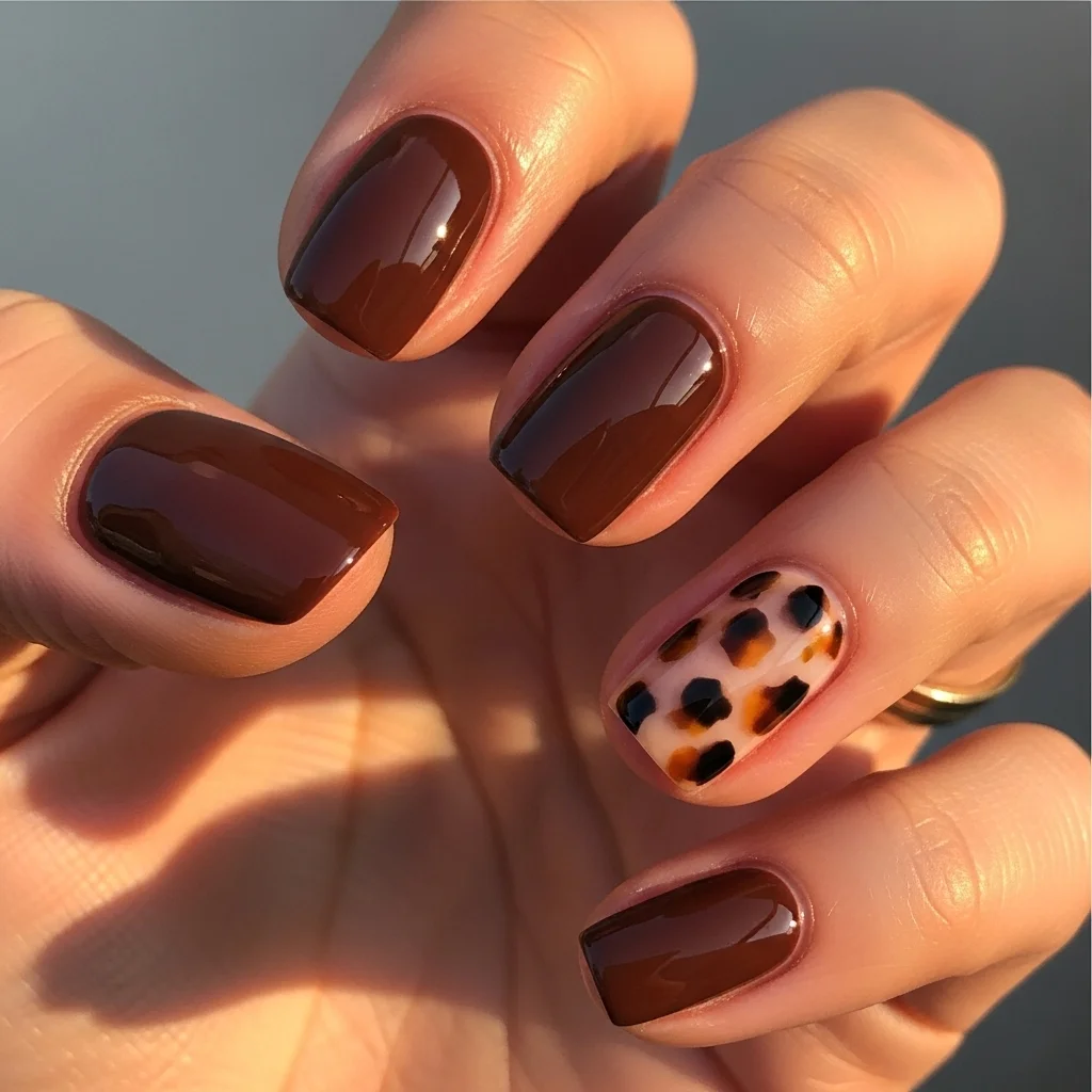 Top 19 Simple Fall Nail Design Ideas You'll Adore This Season 16 tortoiseshell accent