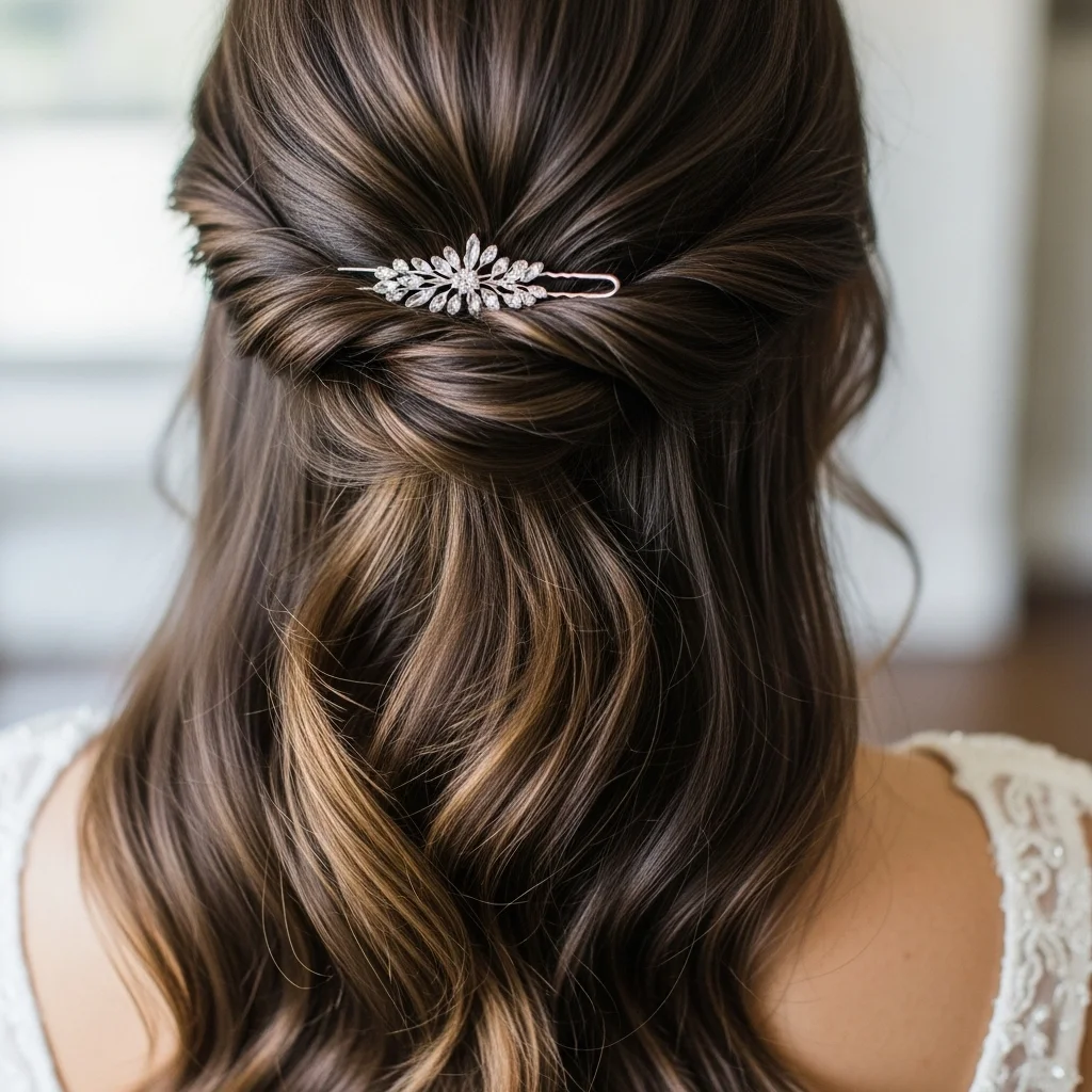 23 Elegant Half Up Half Down Wedding Hairstyles 4 twisted side half up