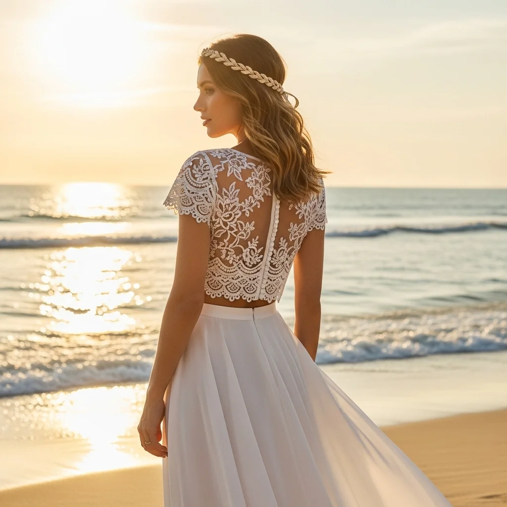Top 19 Boho Chic Wedding Dresses for Your Free-Spirited Celebration 4 two piece cropped top skirt