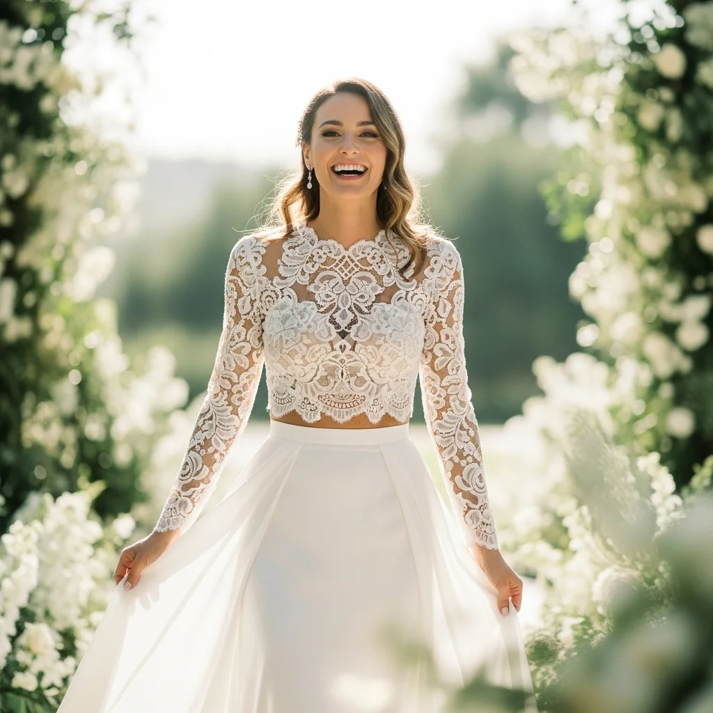 two piece with lace crop top