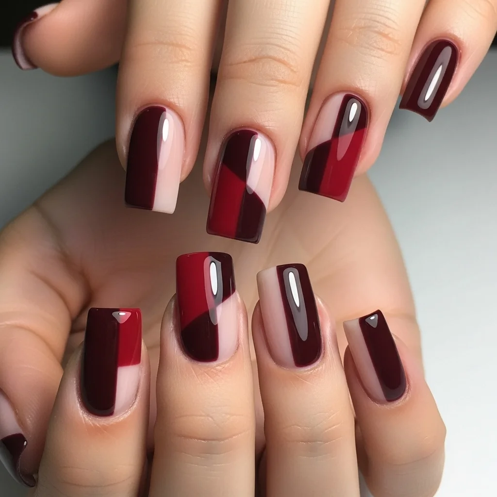 two tone burgundy blocking