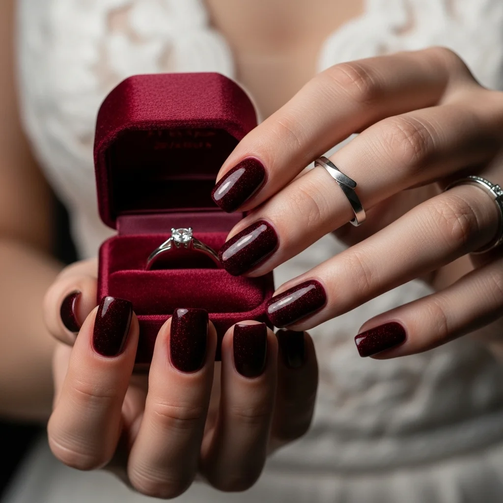 velvety burgundy chrome nails