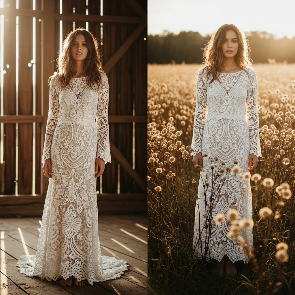 21 Boho Empire Waist Wedding Dresses for Brides 13 vintage crochet lace empire