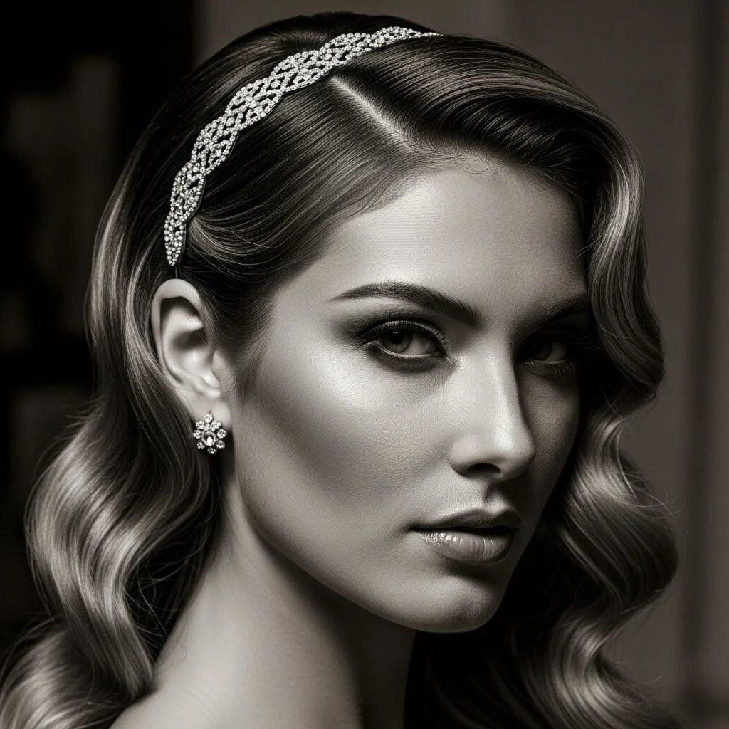 25 Dreamy Bridal Headband Hairstyles: Your Ultimate Wedding Hair Guide! 21 vintage finger waves with rhinestone band