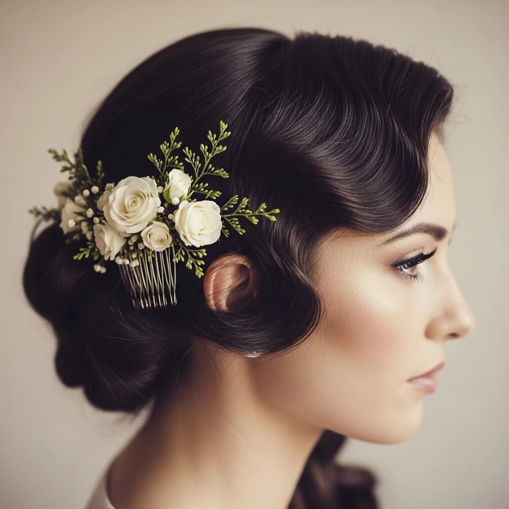 vintage inspired curls with a floral comb