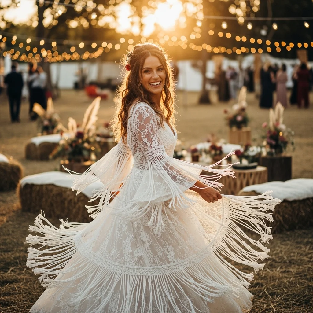 Top 19 Boho Chic Wedding Dresses for Your Free-Spirited Celebration 7 vintage inspired fringe detail