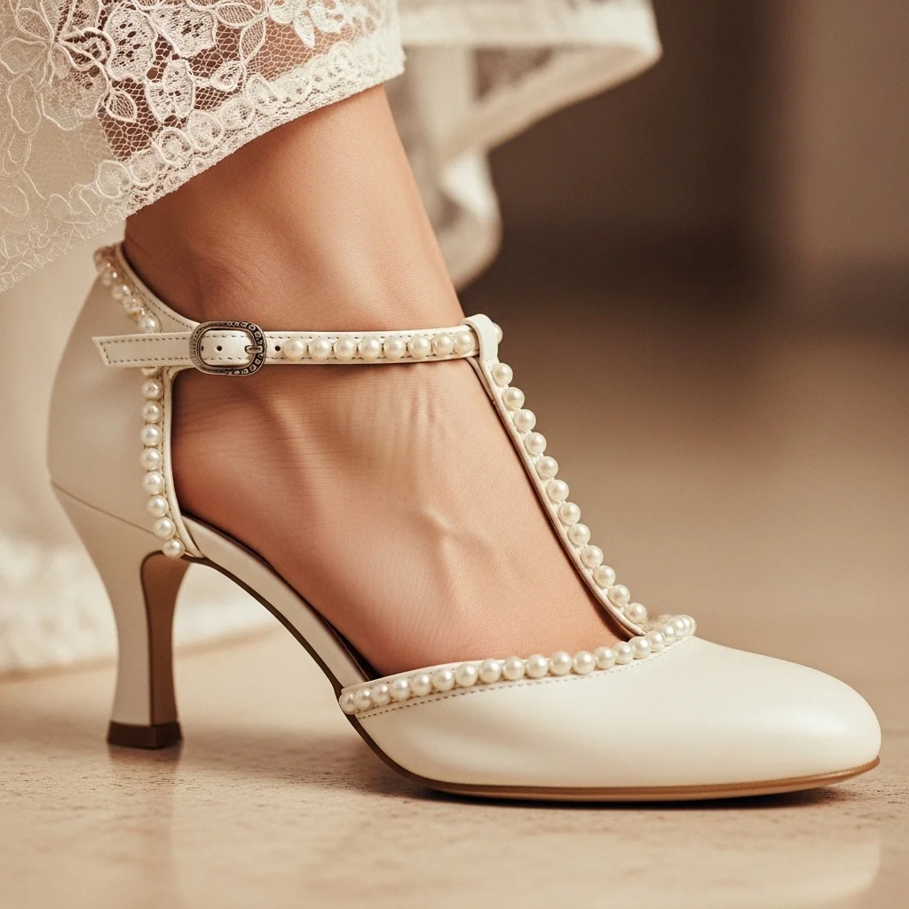 Timeless Elegance: 19 Pearl Wedding Shoes for Your Unforgettable Day 9 vintage t bar pearl heel