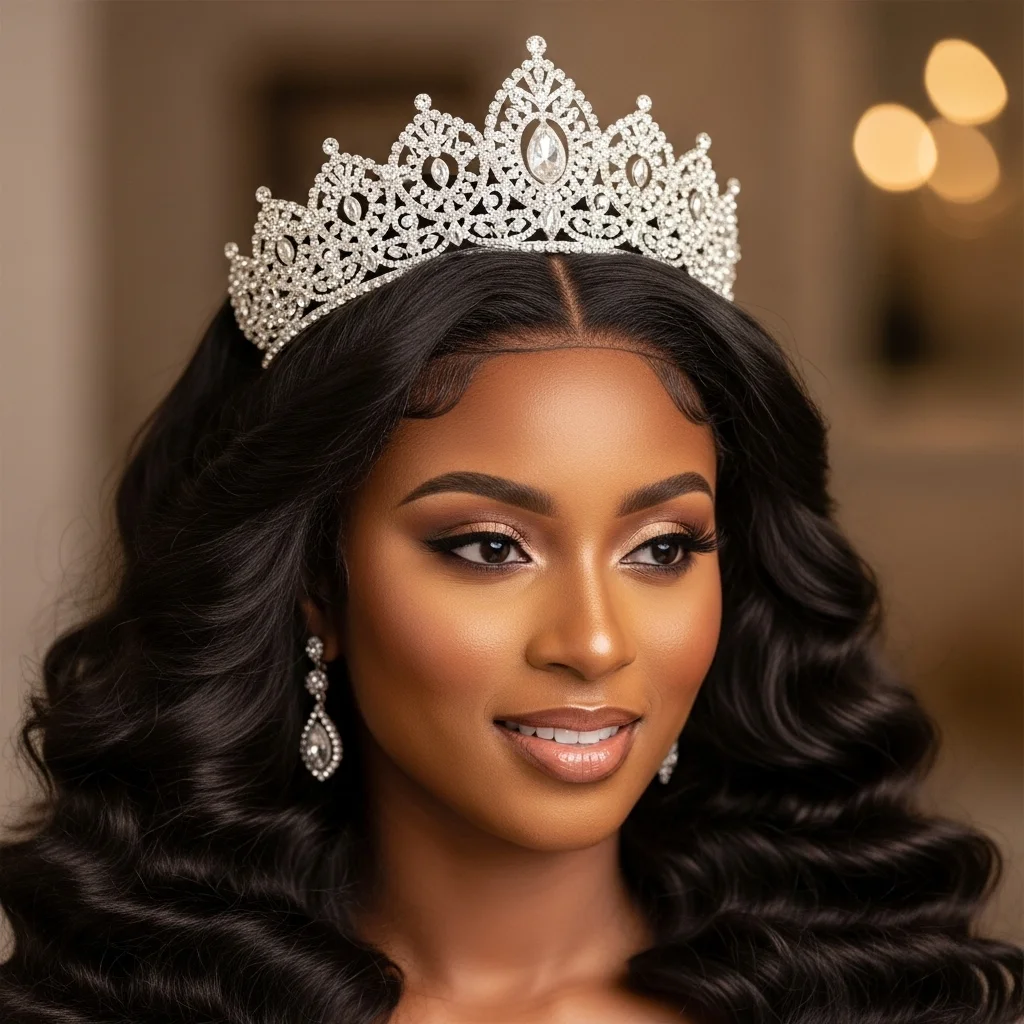 voluminous curls with tiara