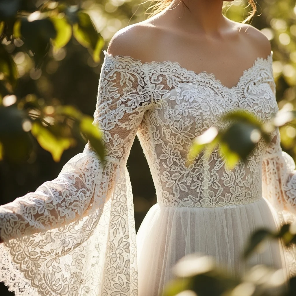 25 Off the Shoulder Boho Wedding Dresses 5 whimsical bell sleeve