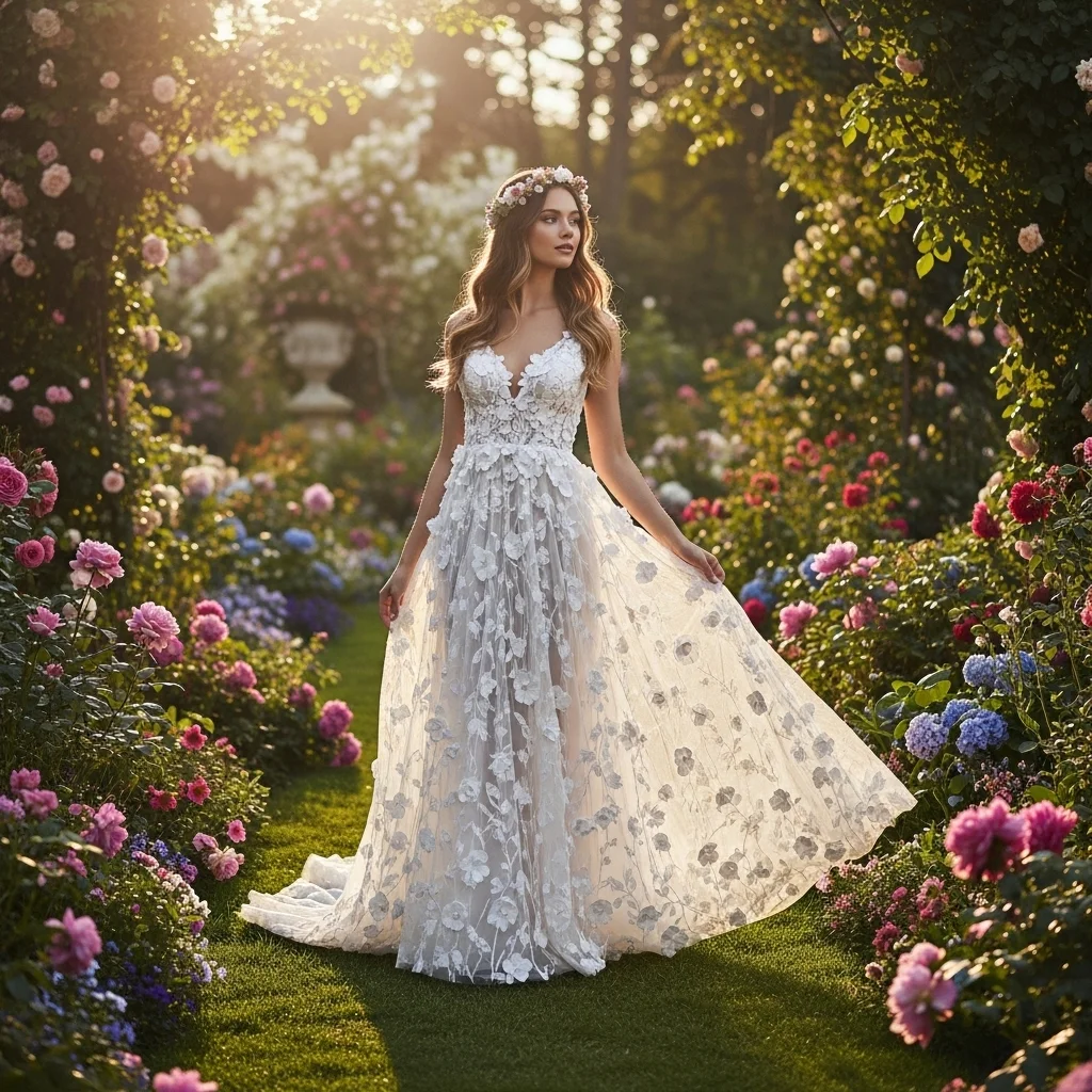 21 Boho Empire Waist Wedding Dresses for Brides 17 whimsical floral applique empire