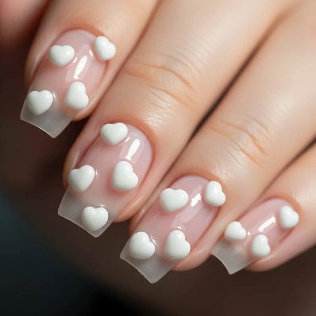 Top 19 Floating Heart Valentines Nails You'll Adore 11 3d gel floating hearts