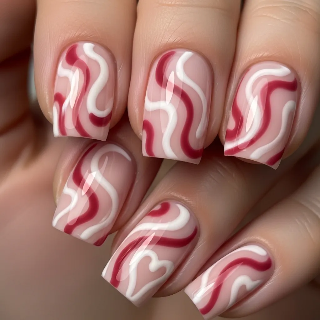 abstract heart swirl square nails