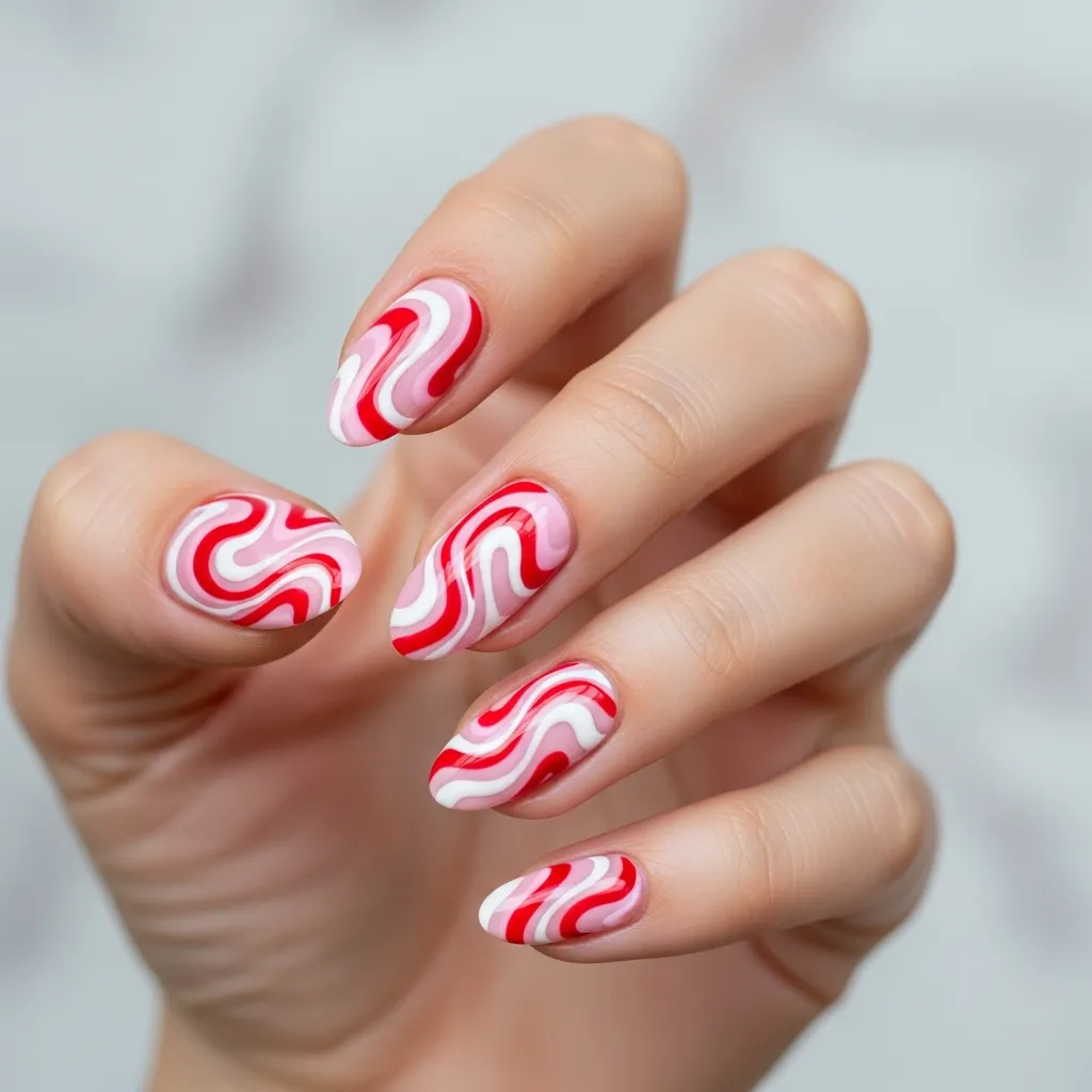 abstract swirls in pink red white