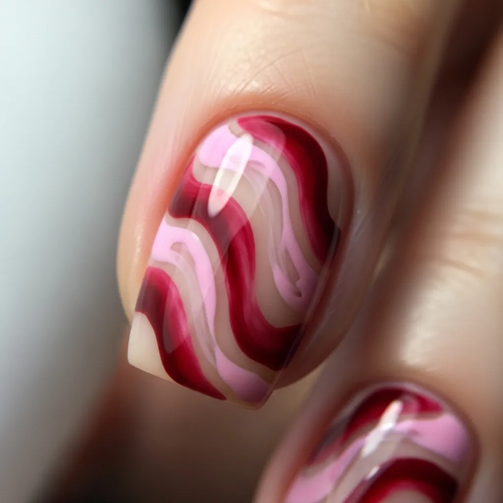 Top 17 Simple Valentine's Nail Ideas for a Sweet & Chic Look 15 abstract swirls in red and pink