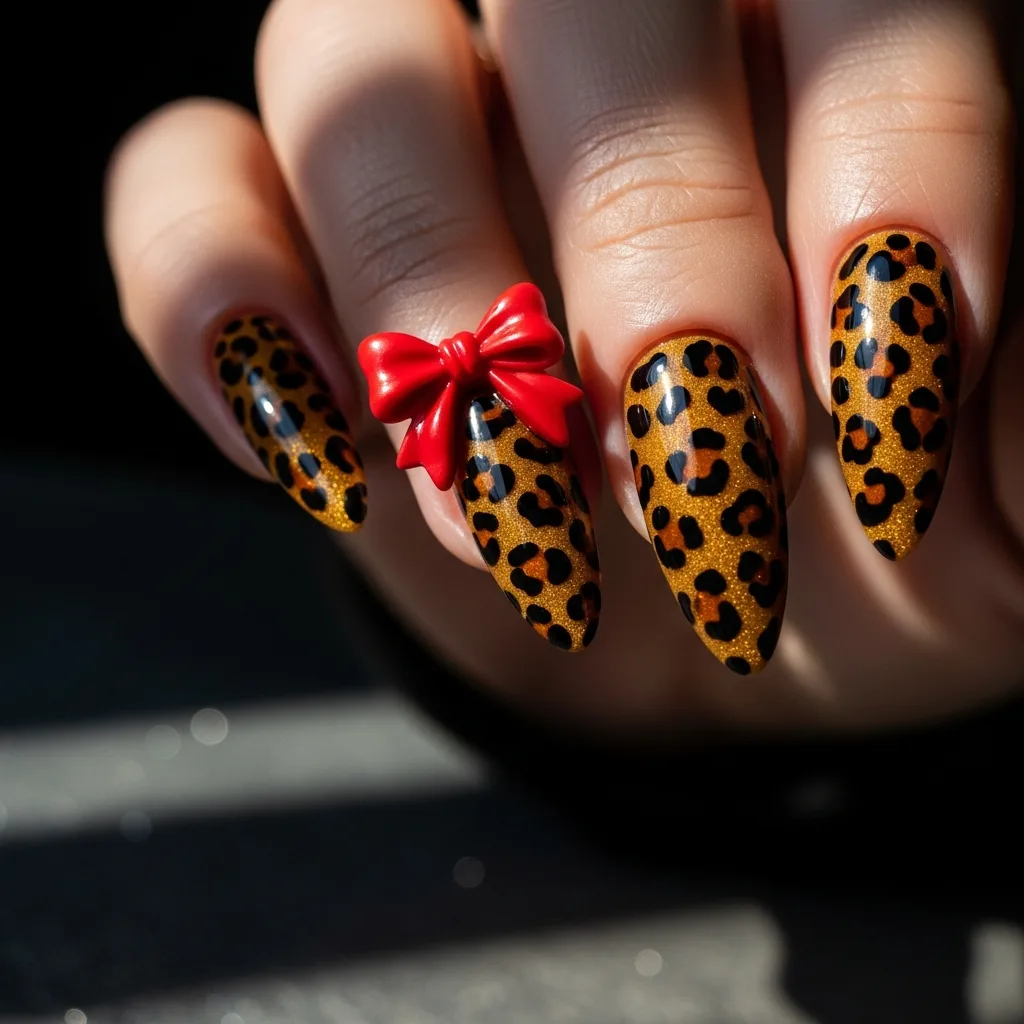Top 25 Valentines Day Nails with Bows: Adorable and Romantic Nail Art Ideas 19 animal print with a bow
