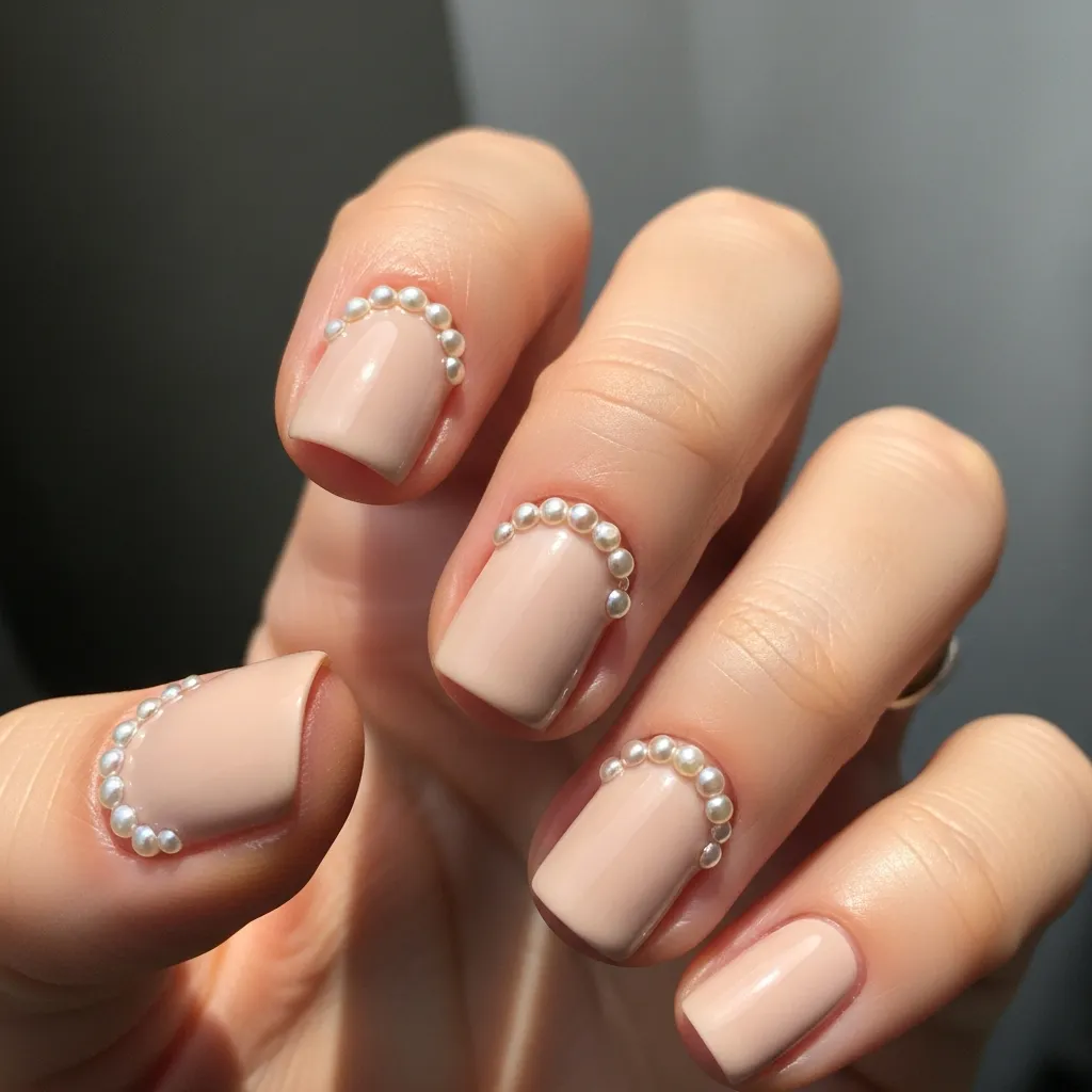 beige with pearl clusters on tips