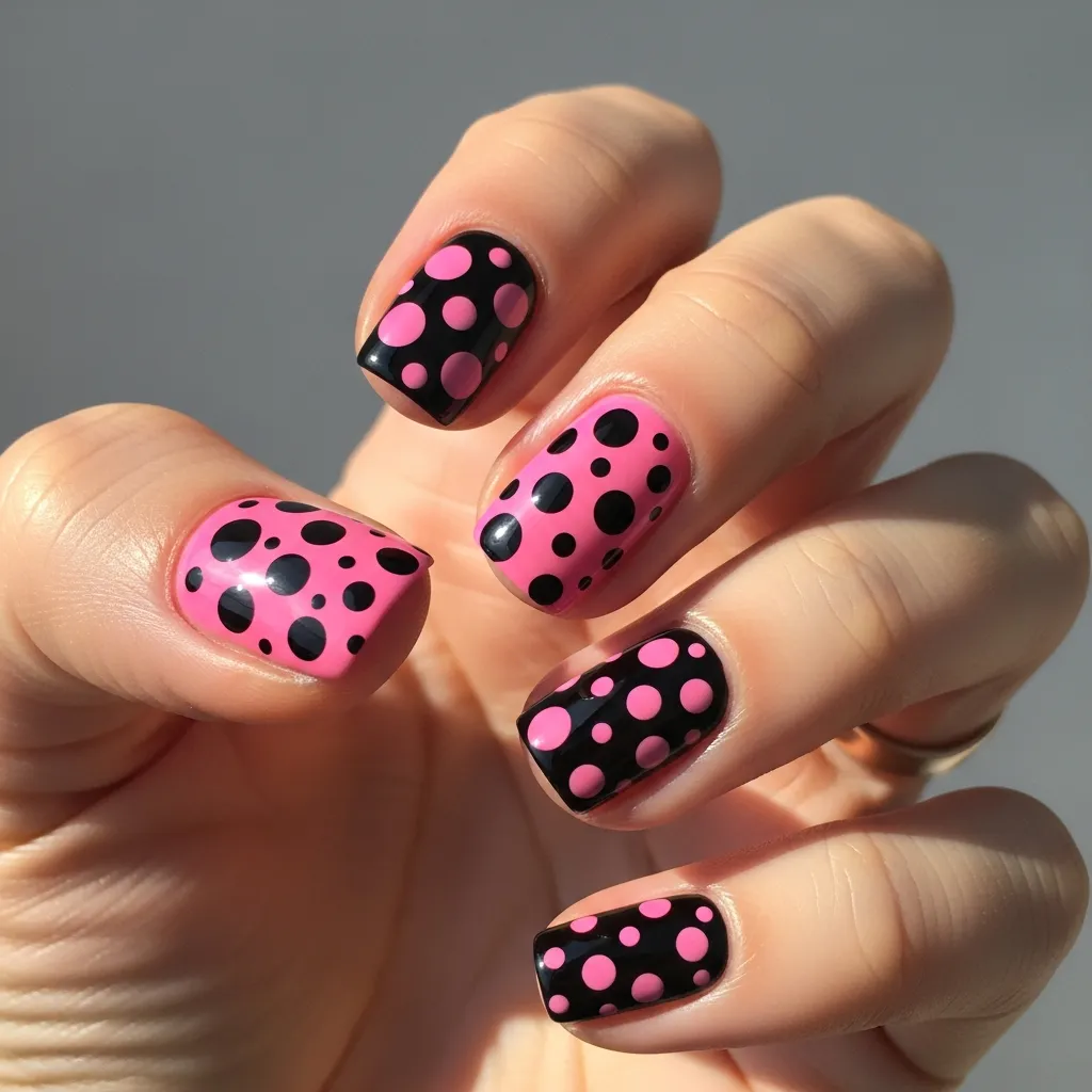 21 Stunning Black and Pink Valentines Day Nails to Slay This Season 7 black and pink polka dots