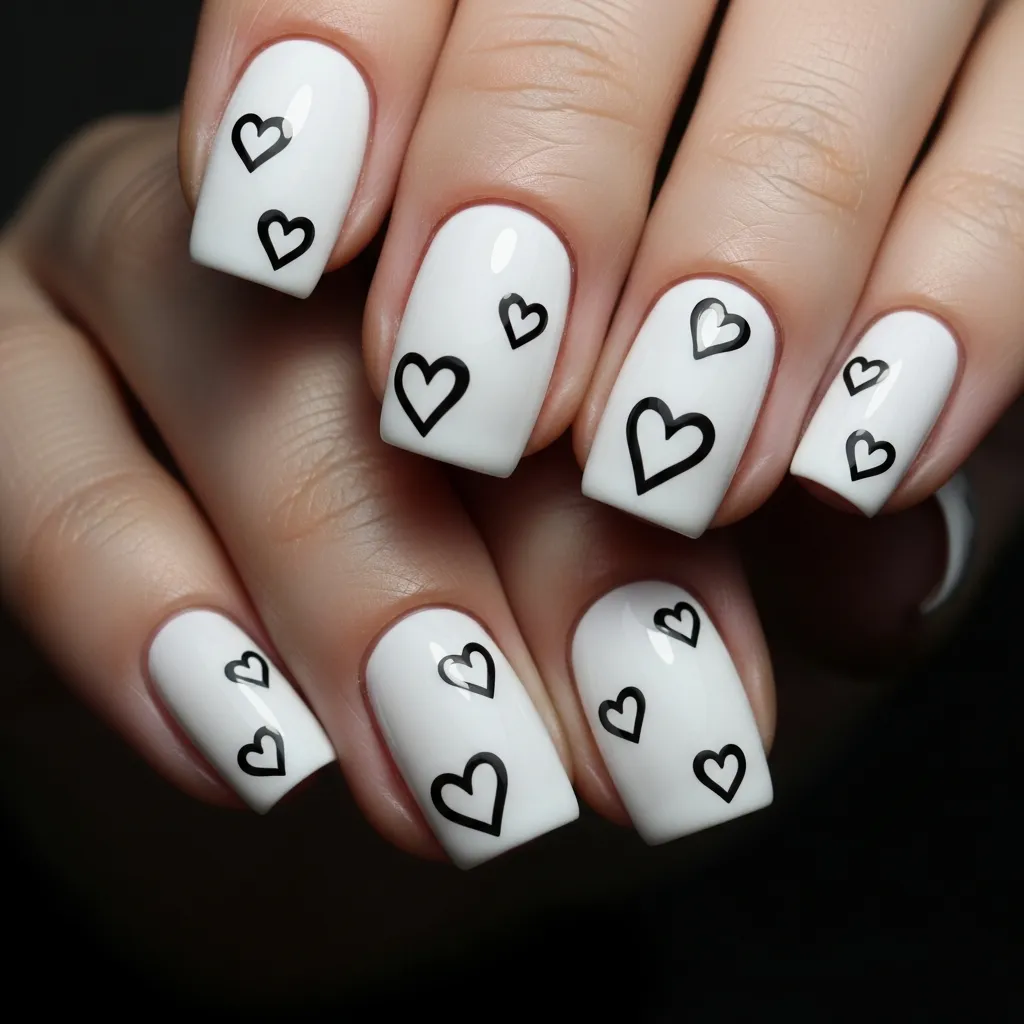 Top 19 Floating Heart Valentines Nails You'll Adore 6 black and white floating hearts