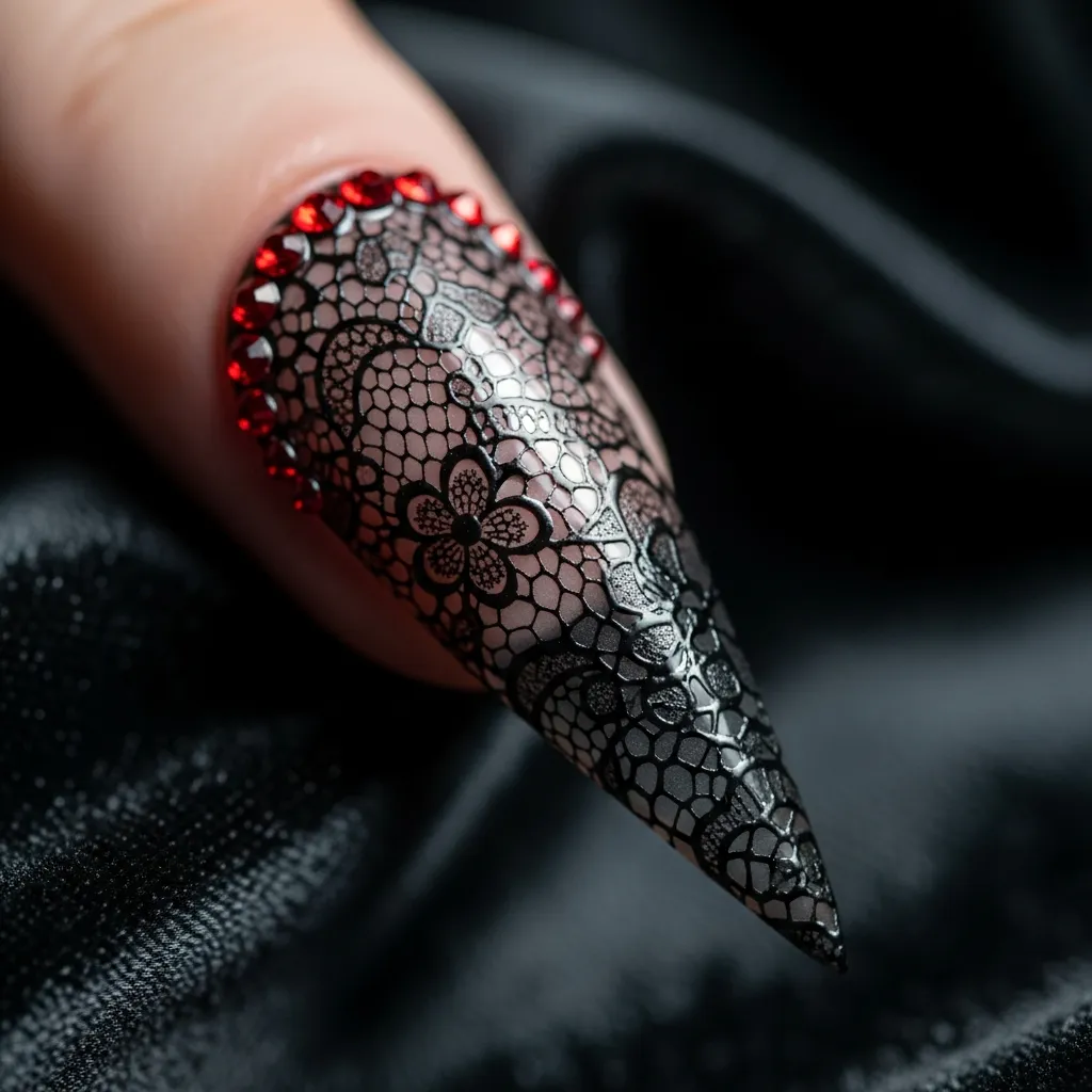 black lace stilettos with red accents