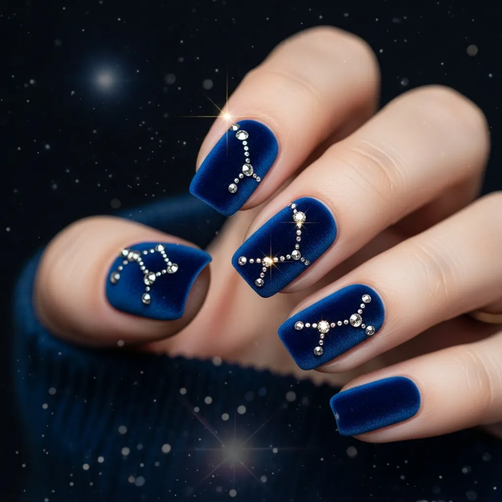 blue velvet with rhinestone constellations