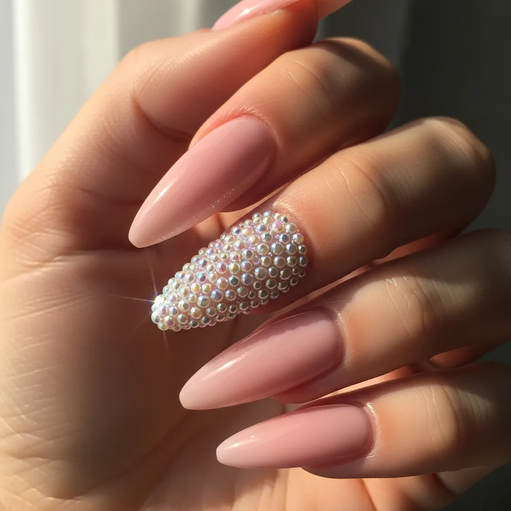 blush pink with a pearl accent nail