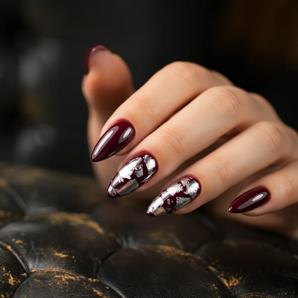 burgundy and silver foil