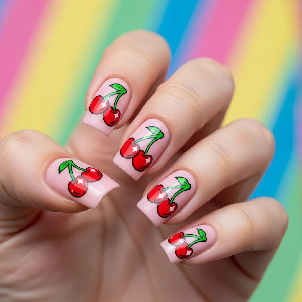 cartoon cherry nails